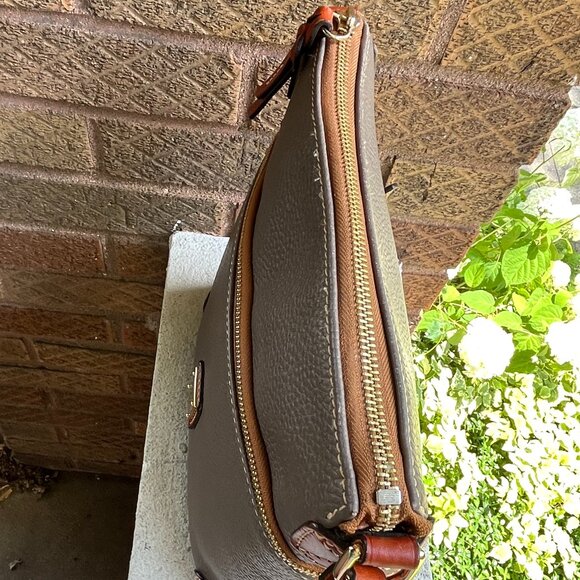 DOONEY & BOURKE Taupe Gray Italian Pebbled Letter Carrier Crossbody Shoulder Bag